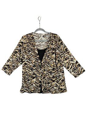 JM Collection Womens XL Animal Print Top Beaded Buckle Accent Career Modest